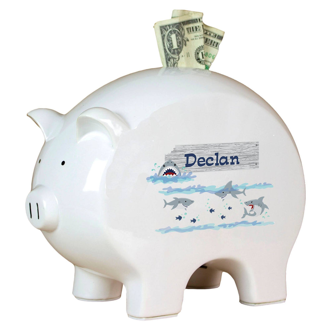 Personalized Piggy Bank with Shark Tank design