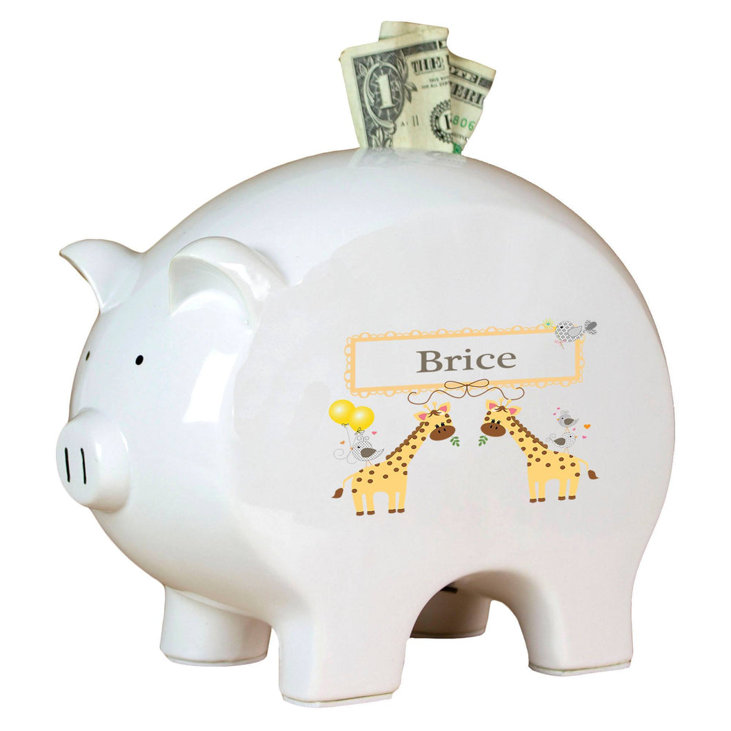 Personalized Piggy Bank with Giraffe design