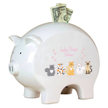 Personalized Piggy Bank with Pink Cats design