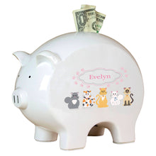 Personalized Piggy Bank with Pink Cats design