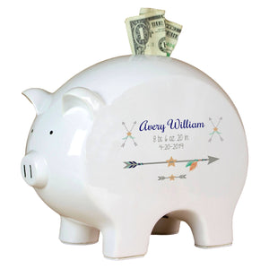 Personalized Piggy Bank with Tribal Arrows Boy design