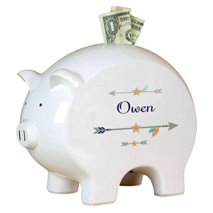 Personalized Piggy Bank with Tribal Arrows Boy design