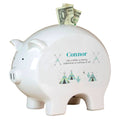 Personalized Piggy Bank with Teepee Aqua Mint design