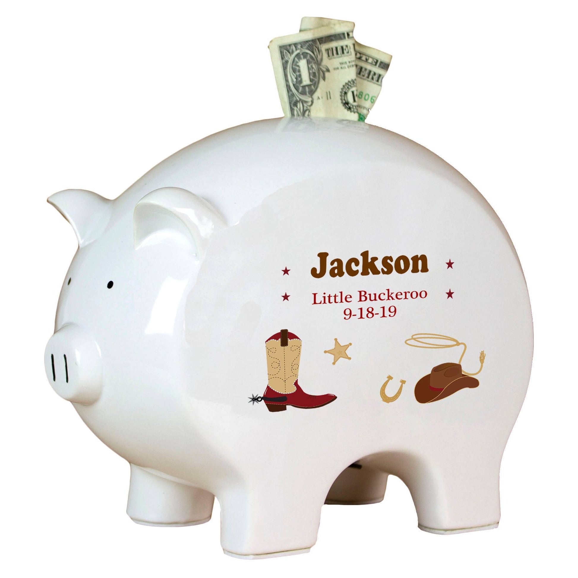Personalized Piggy Bank with Wild West design