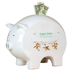 Personalized Piggy Bank with Monkey Boy design