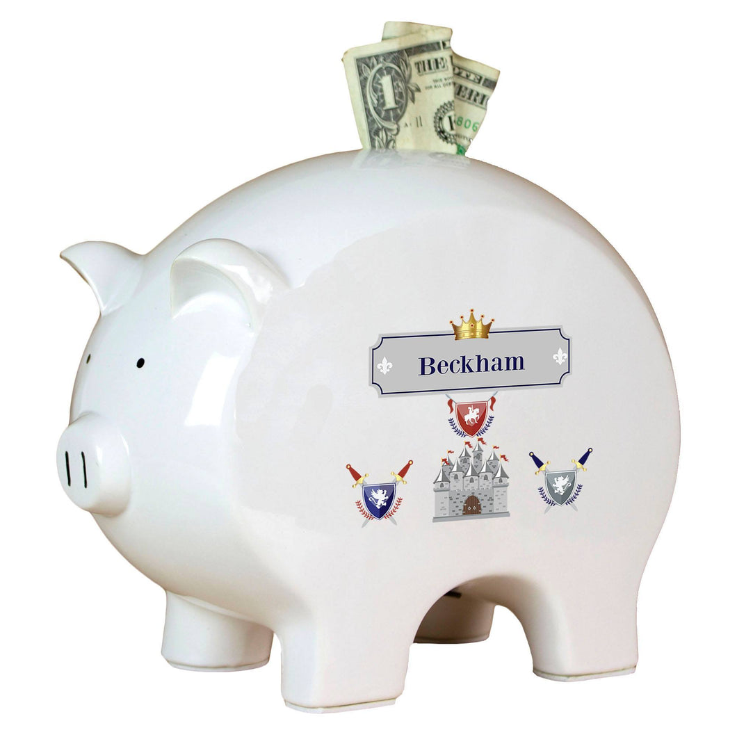 Personalized Piggy Bank with Medieval Castle design