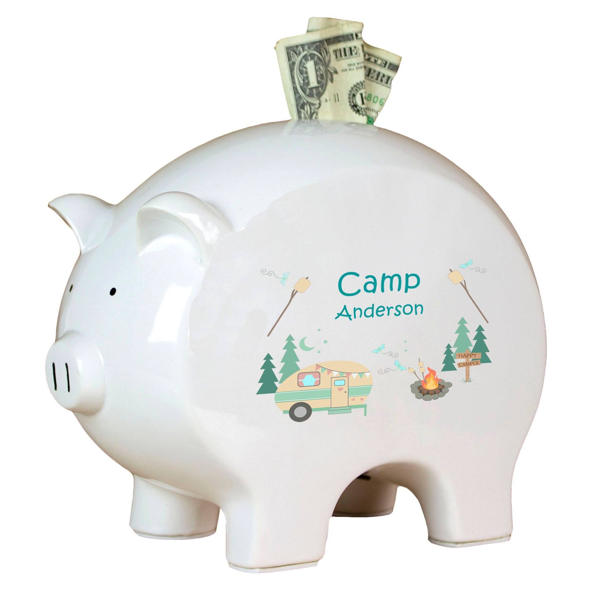 Personalized Piggy Bank with Camp Smores design