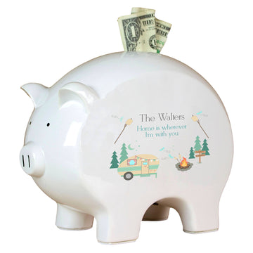 Personalized Piggy Bank with Camp Smores design