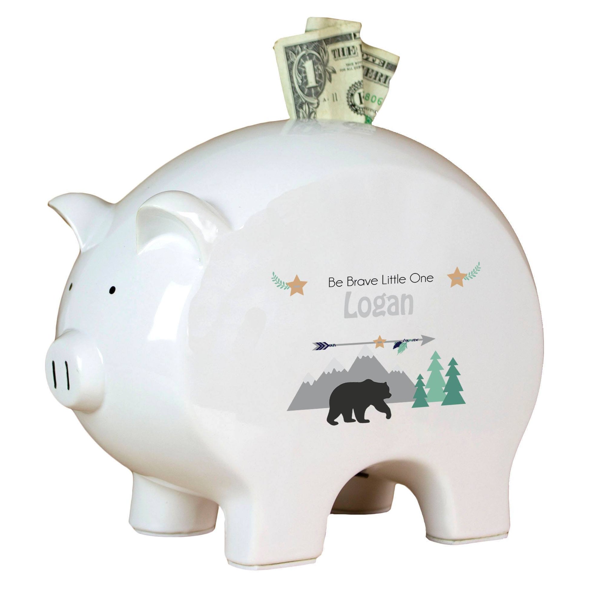 Personalized Piggy Bank with Mountain Bear design