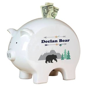 Personalized Piggy Bank with Mountain Bear design