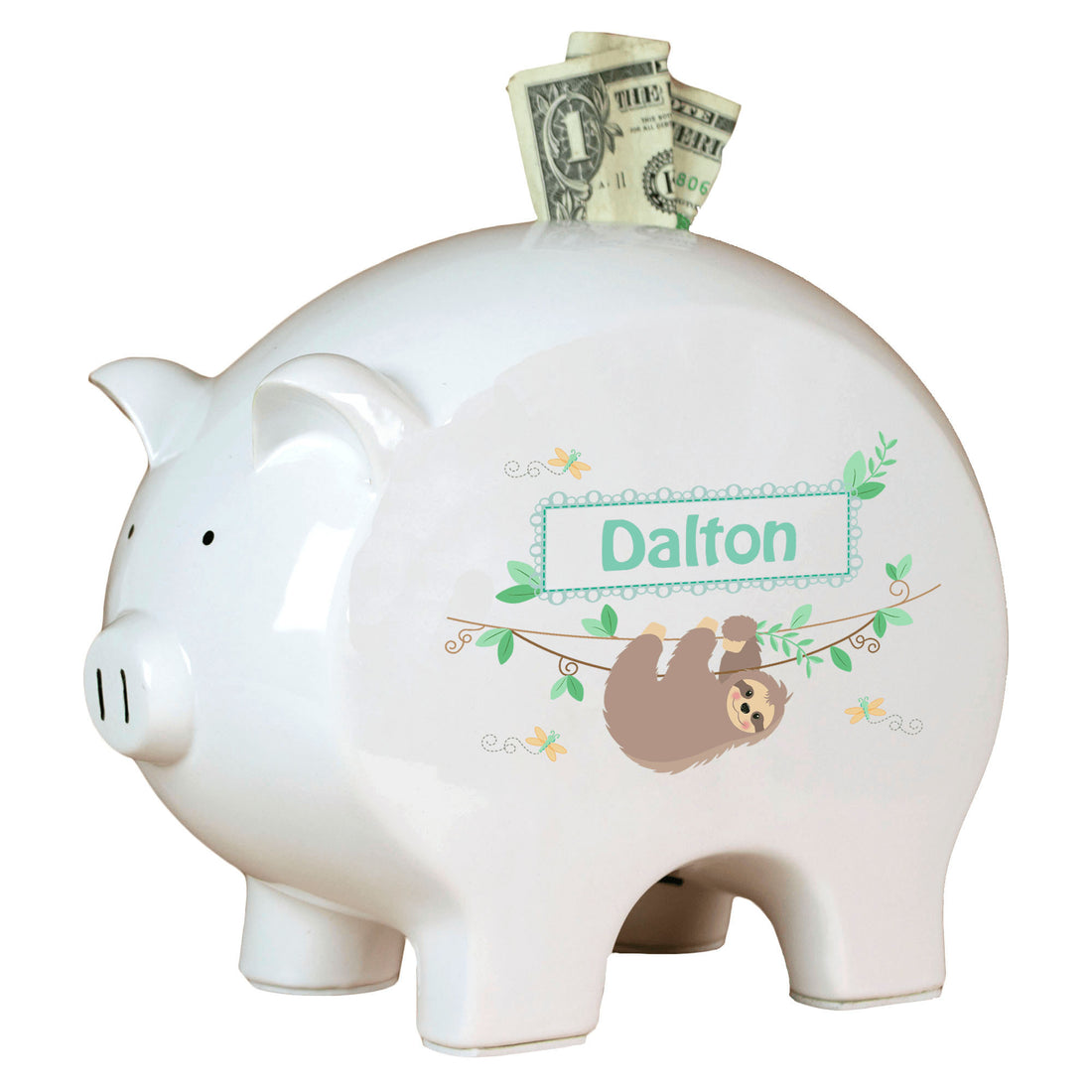 Personalized Piggy Bank with Sloth design