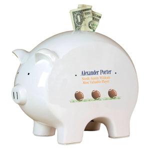 Personalized Piggy Bank with Footballs design