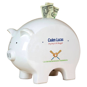 Personalized Piggy Bank with Baseball design