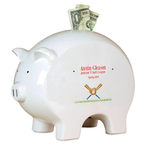 Personalized Piggy Bank with Baseball design