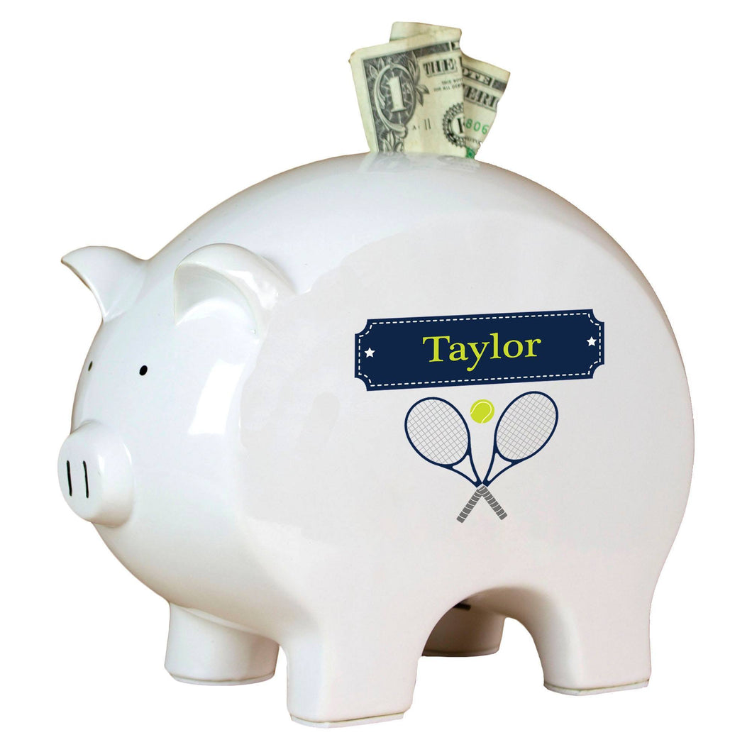 Personalized Piggy Bank with Tennis design