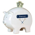 Personalized Piggy Bank with Lacrosse Sticks design