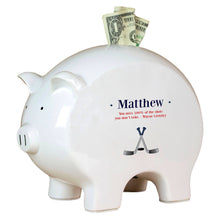 Personalized Piggy Bank with Ice Hockey design