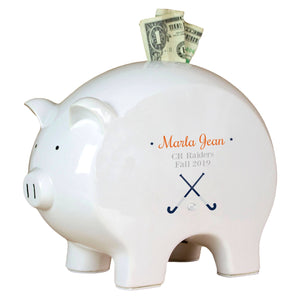 Personalized Piggy Bank with Field Hockey design