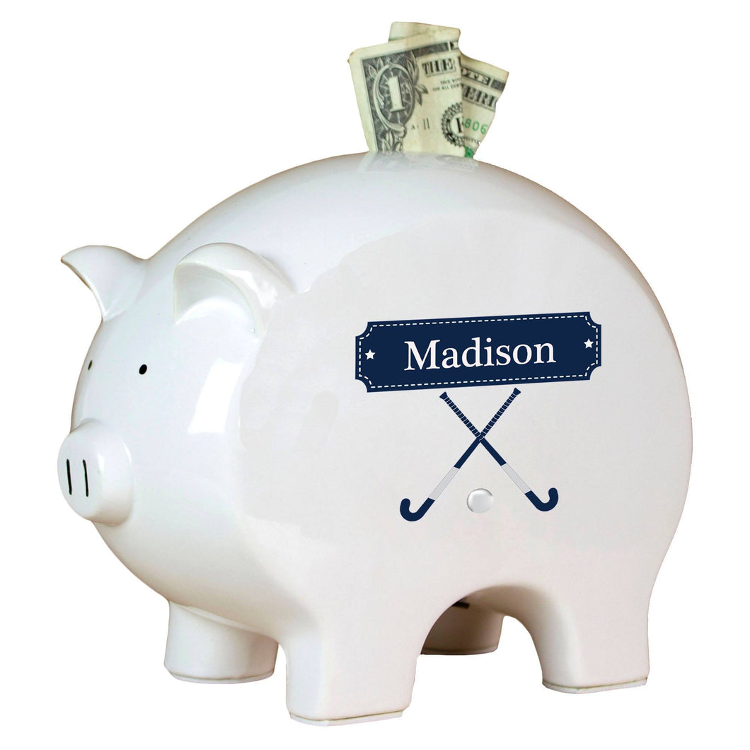 Personalized Piggy Bank with Field Hockey design