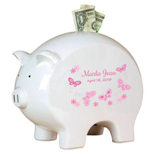 Personalized Piggy Bank with Butterflies Pink design