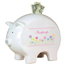 Personalized Piggy Bank with Stemmed Flowers design