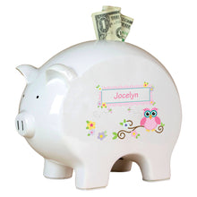 Personalized Piggy Bank with Pink Owl design