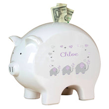 Personalized Piggy Bank with Lavender Elephant design
