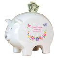 Personalized Piggy Bank with Bright Butterflies Garland design