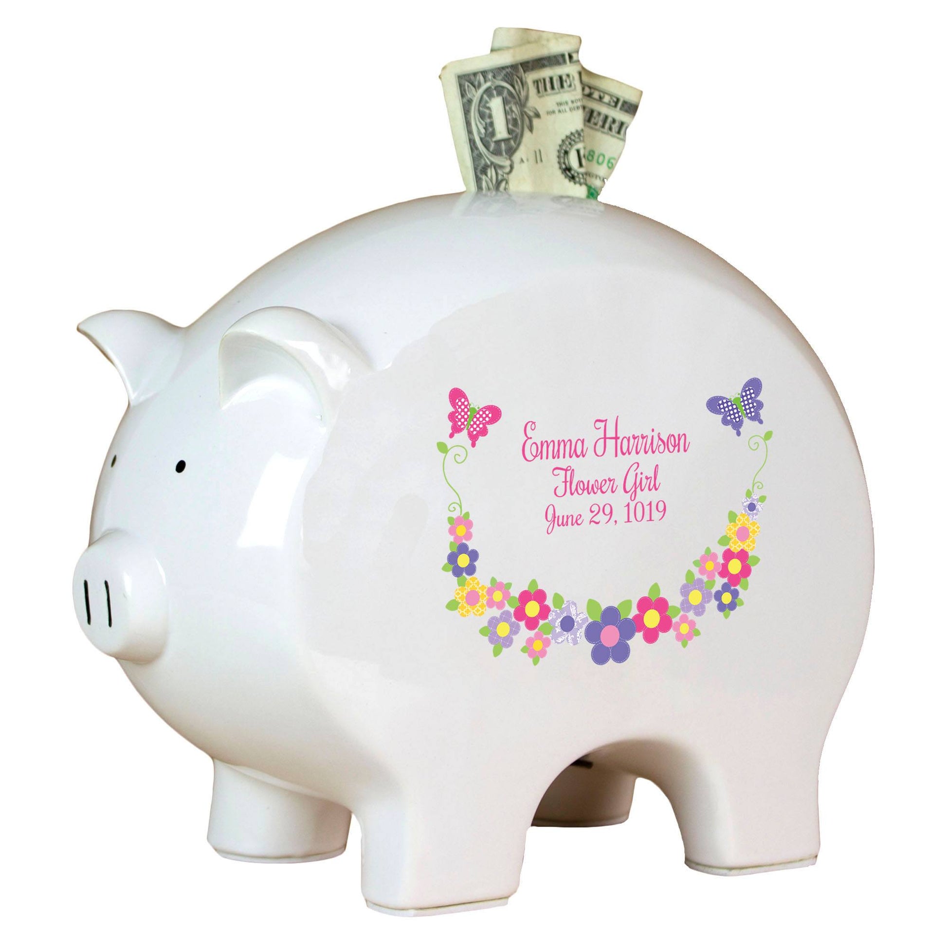 Personalized Piggy Bank with Pastel Butterflies design