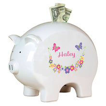 Personalized Piggy Bank with Spring Floral design