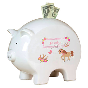 Personalized Piggy Bank with Ponies Prancing design