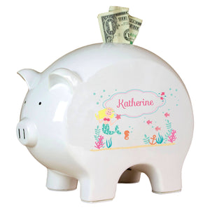 Personalized Piggy Bank with Blonde Mermaid Princess design