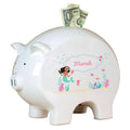 Personalized Piggy Bank with African American Mermaid Princess design