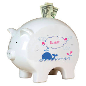 Personalized Piggy Bank with Pink Whale design