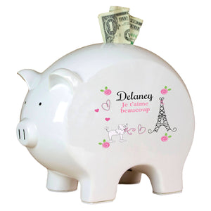 Personalized Piggy Bank with French Paris design