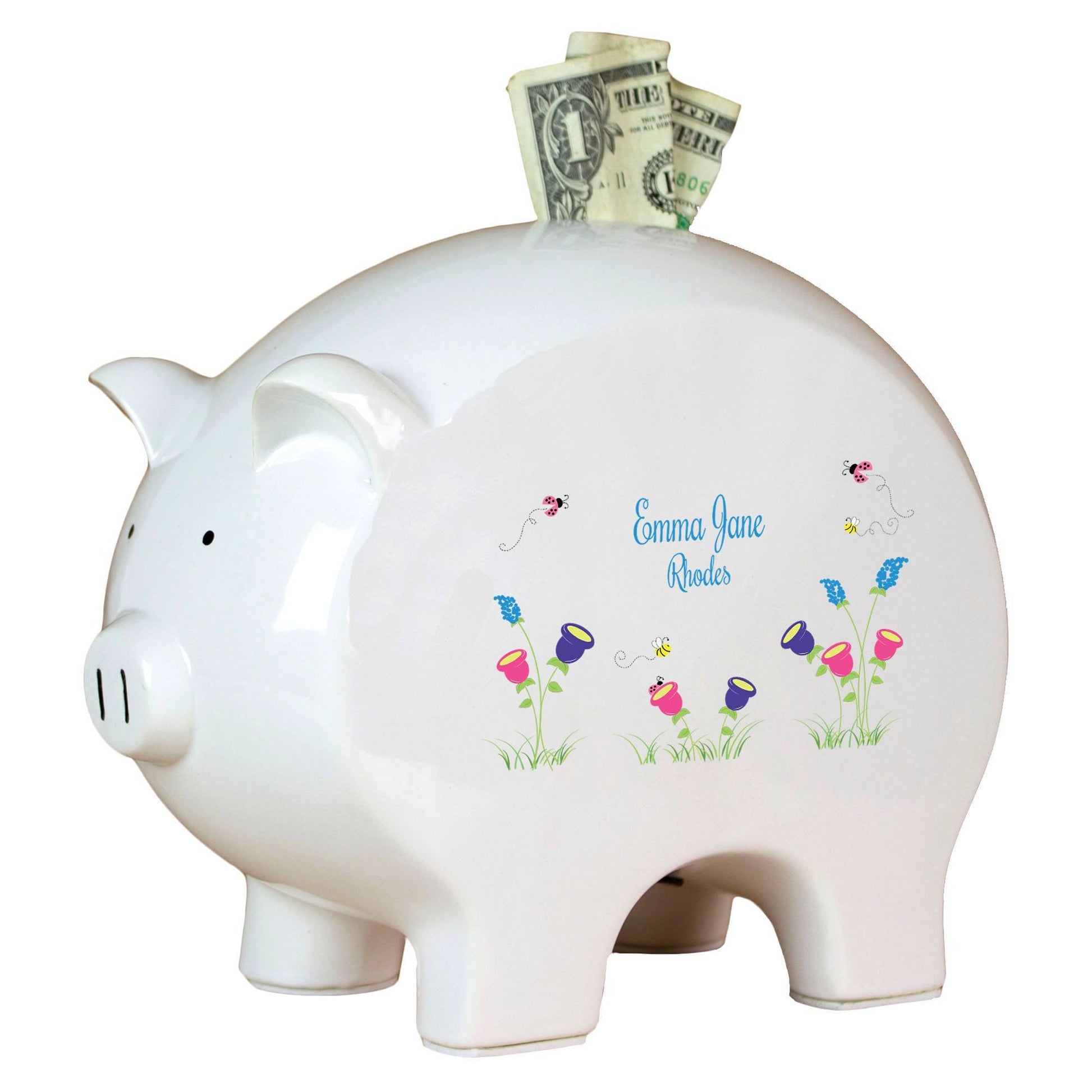 Personalized Piggy Bank with English Garden design