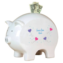 Personalized Piggy Bank with Heart Balloons design