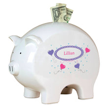 Personalized Piggy Bank with Heart Balloons design