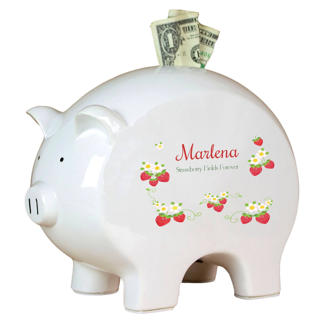 Personalized Piggy Bank with Strawberries design