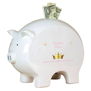 Personalized Piggy Bank with Pink Princess Crown design