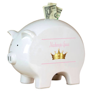 Personalized Piggy Bank with Pink Princess Crown design