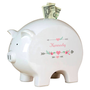 Personalized Piggy Bank with Girl Tribal Arrows design