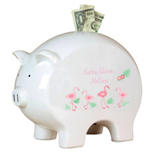 Personalized Piggy Bank with Palm Flamingo design
