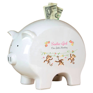 Personalized Piggy Bank with Monkey Girl design