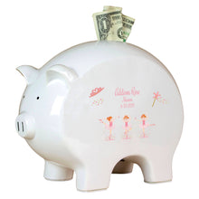Personalized Piggy Bank with Ballerina Red Hair design