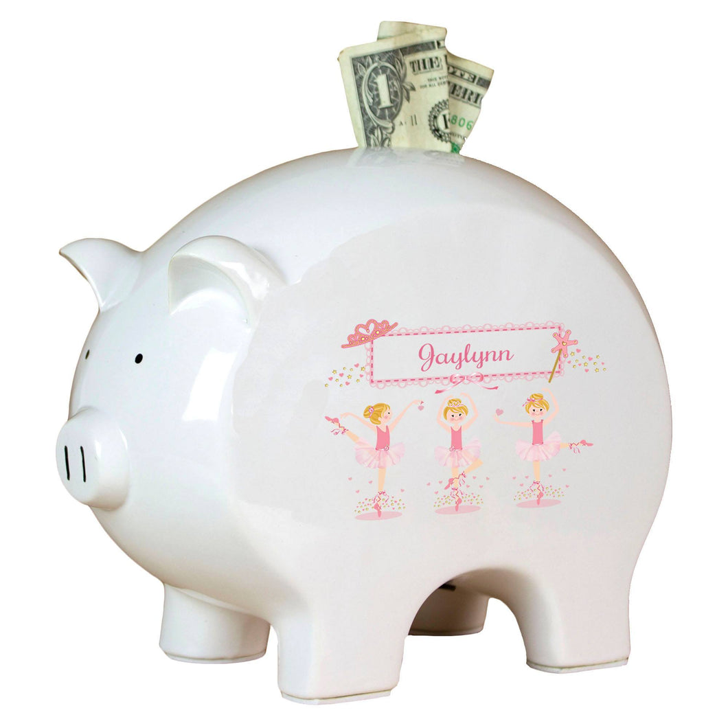 Personalized Piggy Bank with Ballerina Blonde design