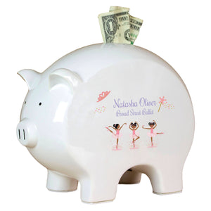 Personalized Piggy Bank with Ballerina African American design