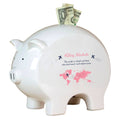 Personalized Piggy Bank with World Map Pink design