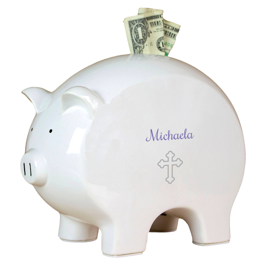 Personalized Piggy Bank with Single Cross design