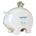 Personalized Piggy Bank with Single Footprints Blue design
